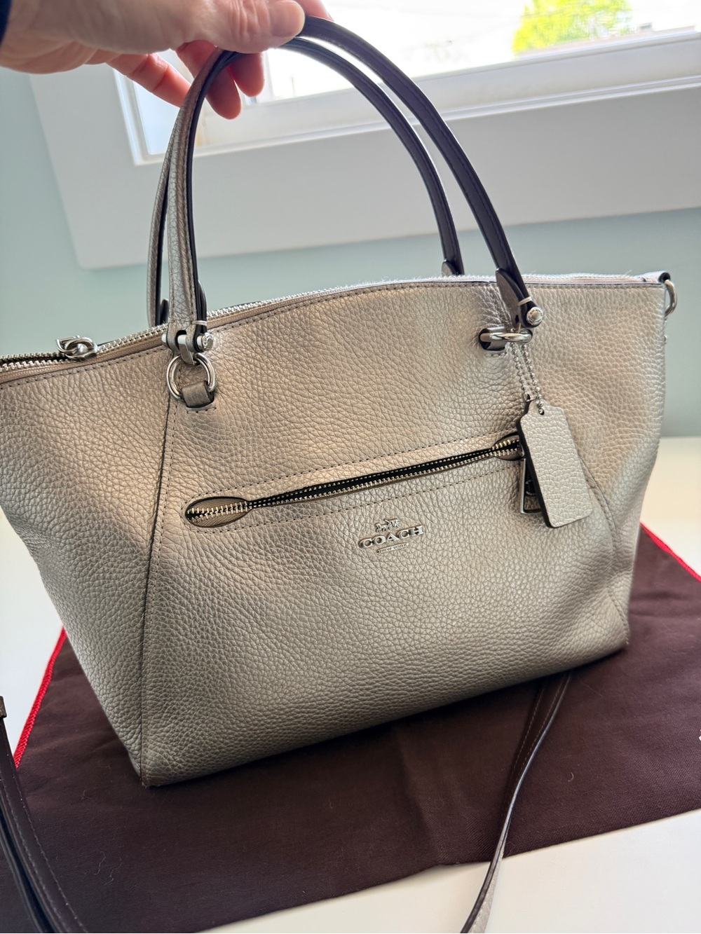 Coach Pebbled Leather Prairie Tote Bag in light Champagne